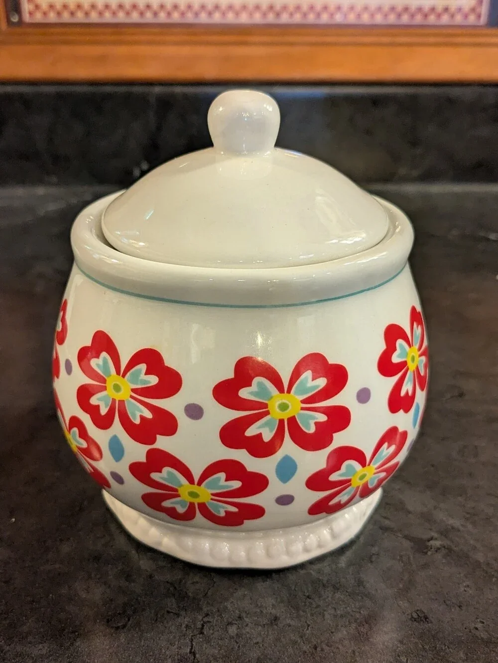 Country Kitchen Red Bowls & Floral Lidded Sugar Bowl 3-Piece Lot
